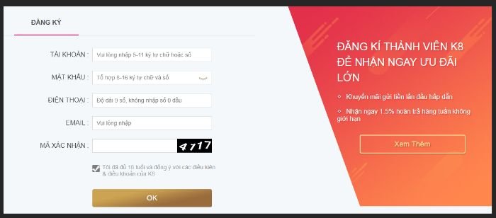 Hướng dẫn đăng ký tài khoản lô đề online K8 cực nhanh